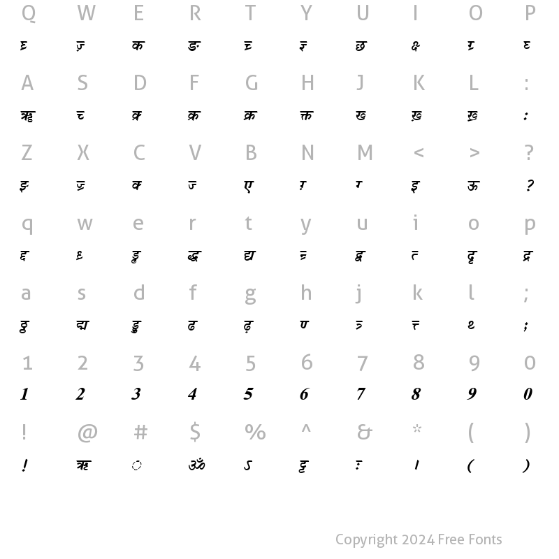 Character Map of DV-TTSurekhEN BoldItalic