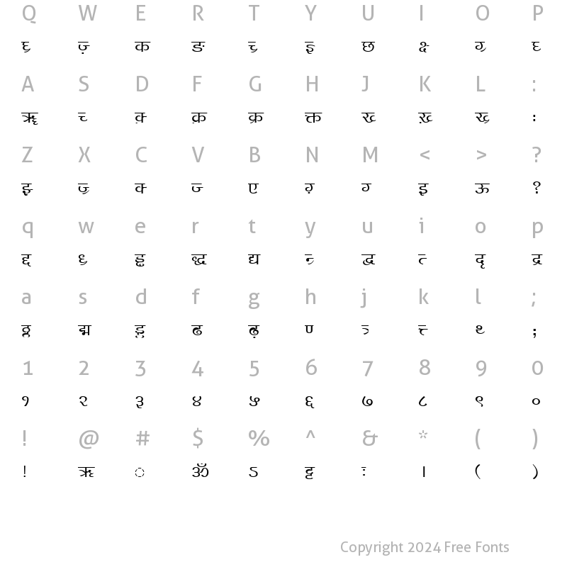 Character Map of DV-TTVasundhara Normal