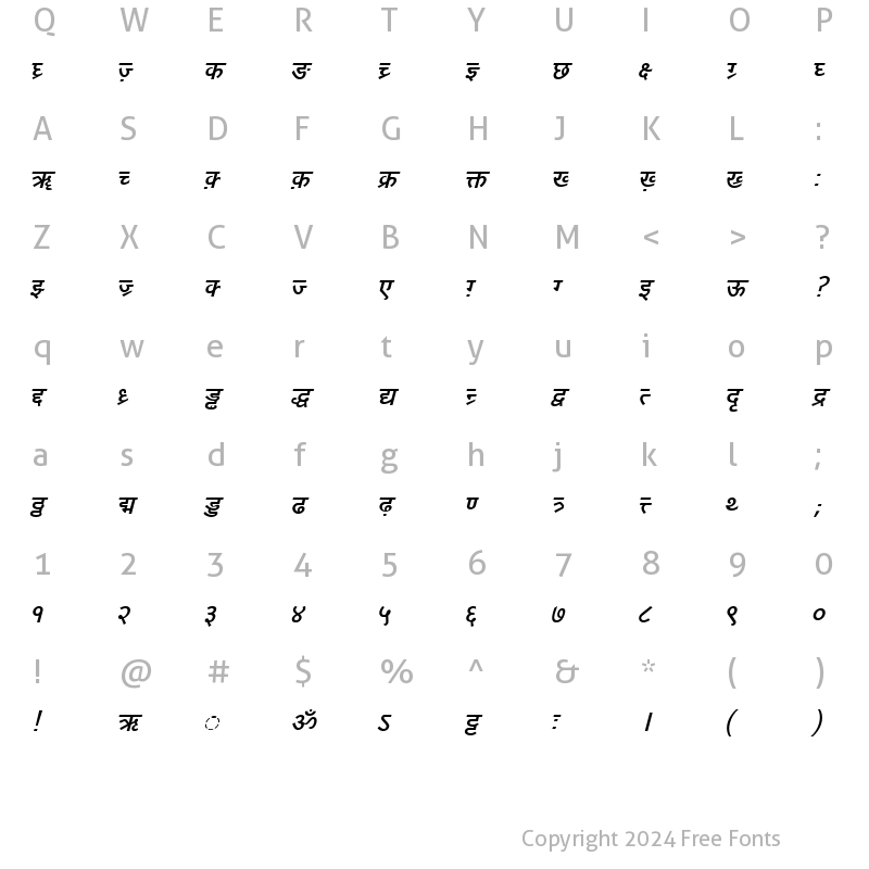 Character Map of DV-TTYogesh BoldItalic