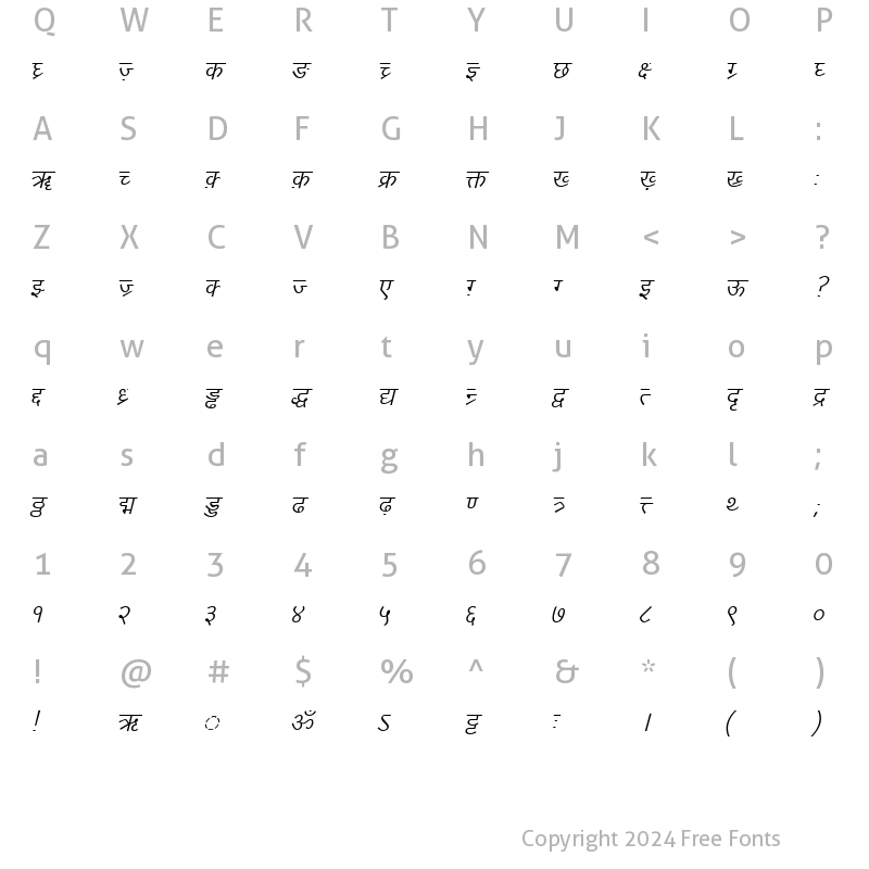 Character Map of DV-TTYogesh Italic