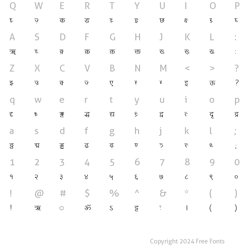 Character Map of DV-TTYogesh Normal