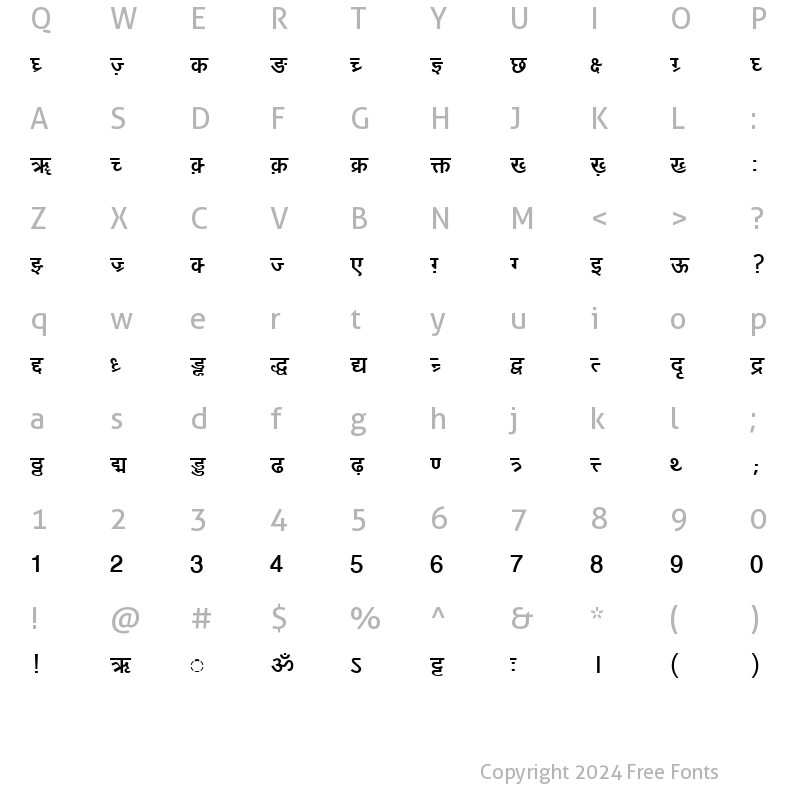 Character Map of DV-TTYogeshEN Bold