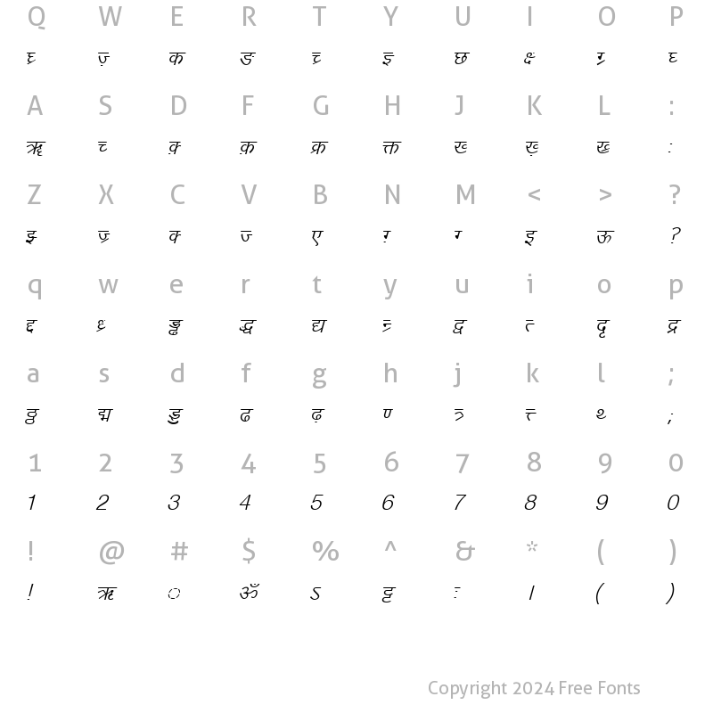 Character Map of DV-TTYogeshEN Italic