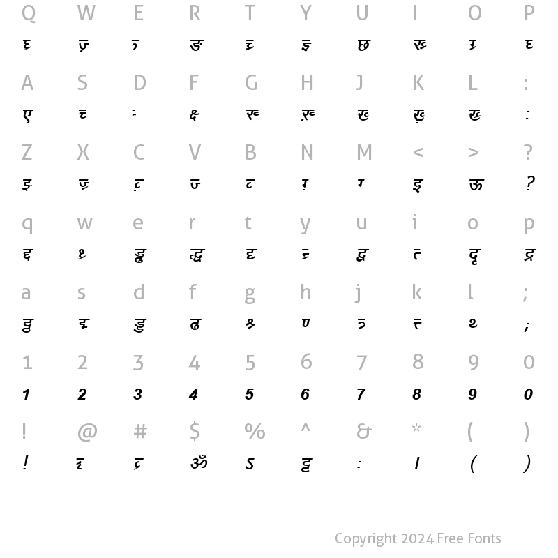 Character Map of DV_Divyae Bold Italic