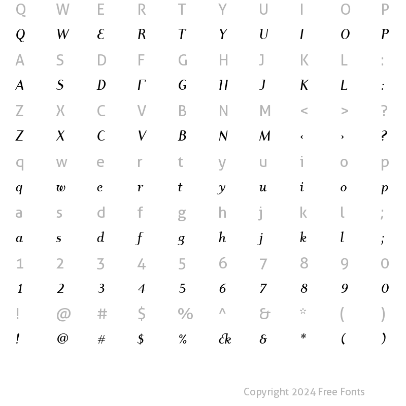 Character Map of Dyadis ITC Medium Italic