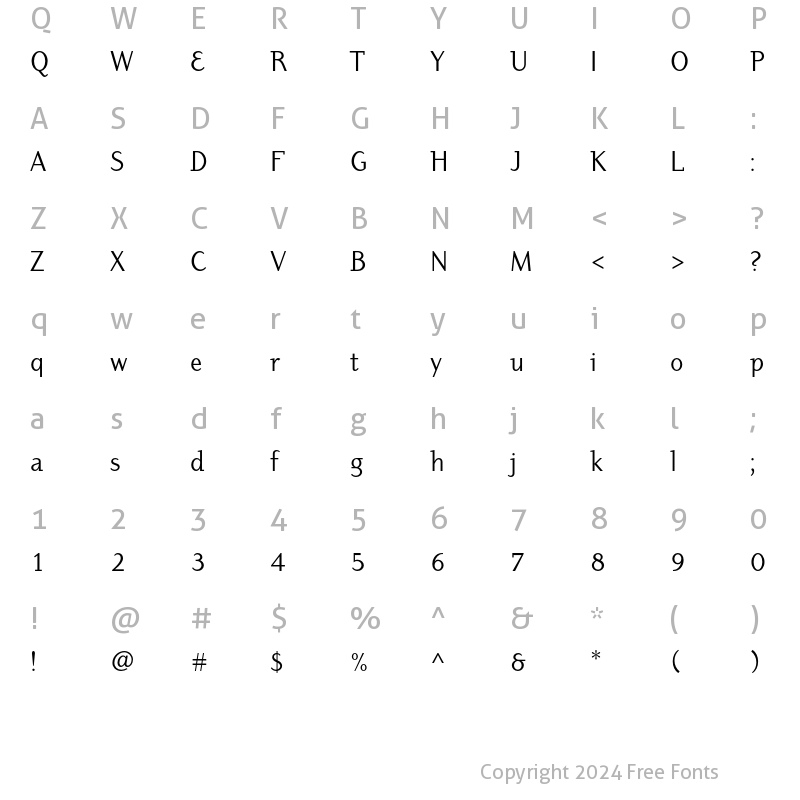 Character Map of Dyadis ITC Std Book