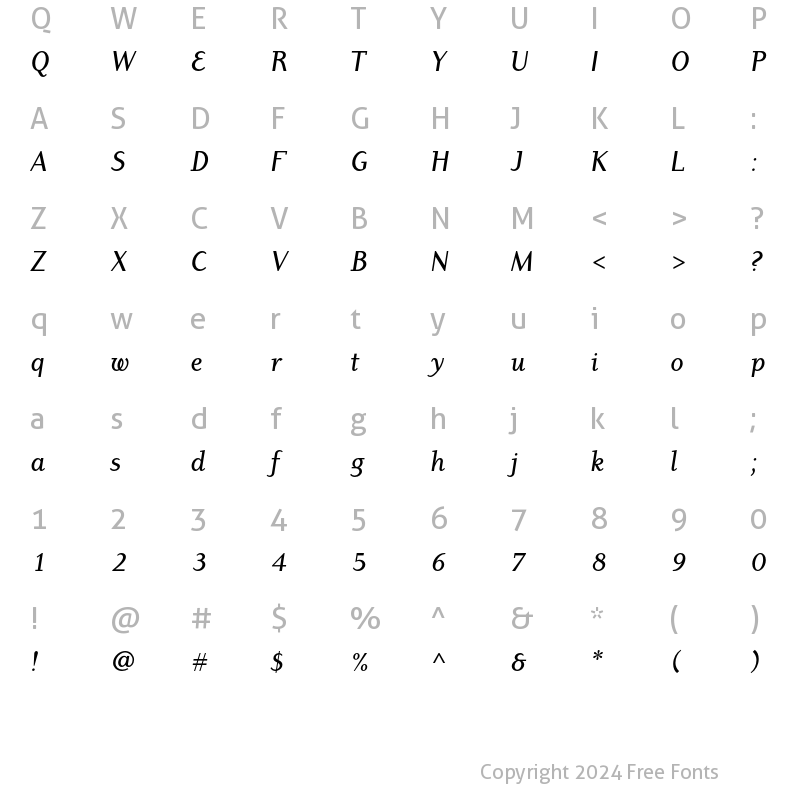 Character Map of Dyadis ITC Std Medium Italic