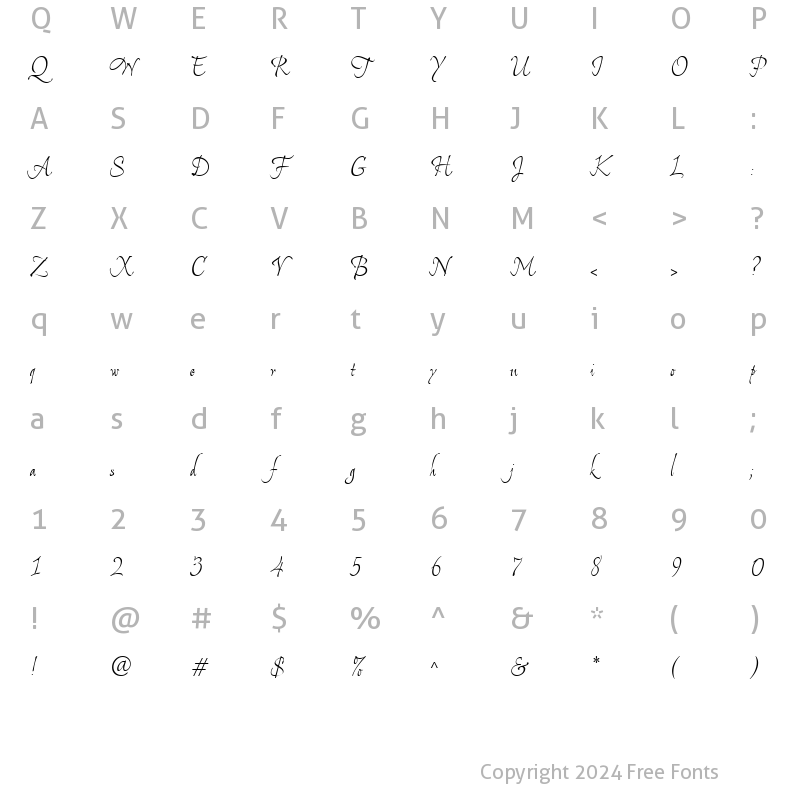 Character Map of DyanaTallUT Italic