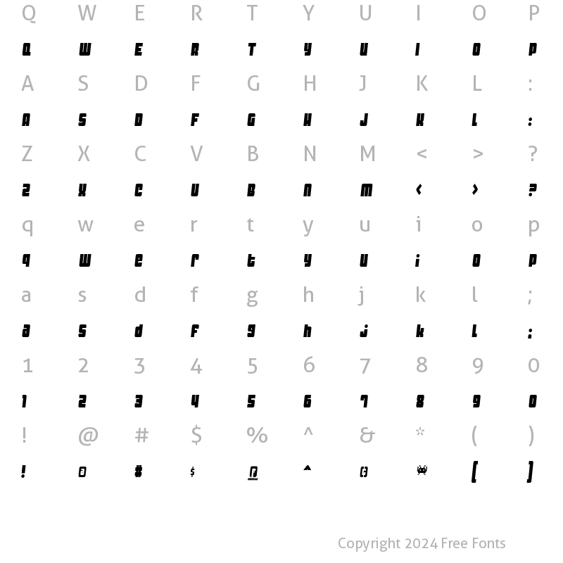 Character Map of Dynomite Spark Thin Regular