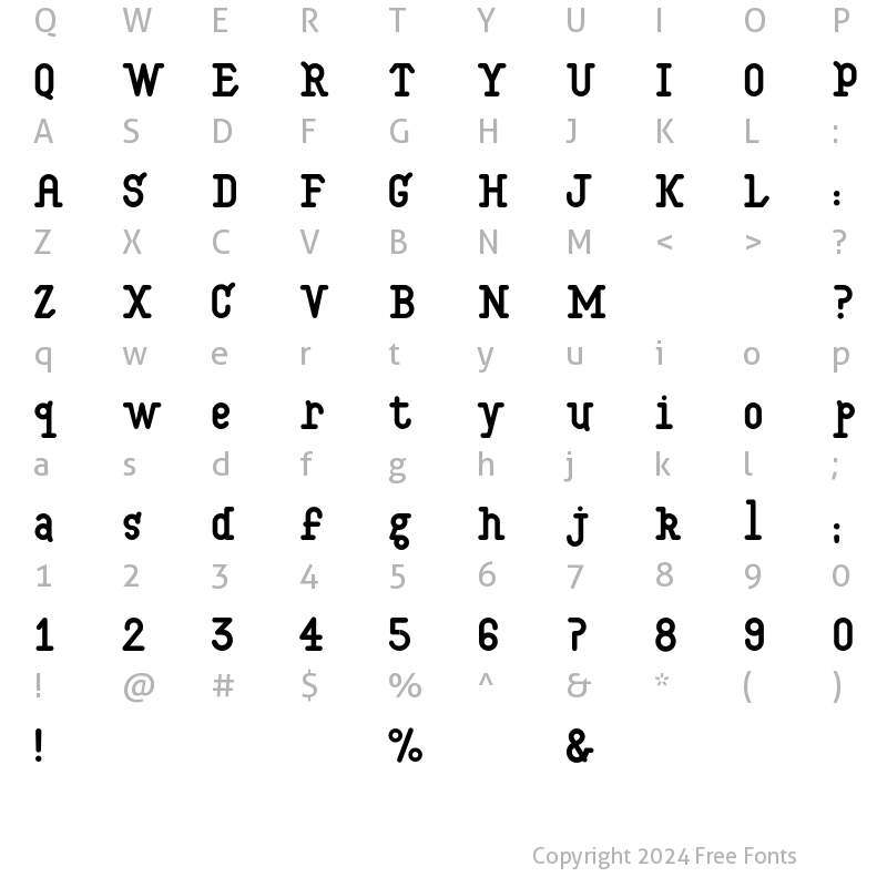 Character Map of E Feet Regular