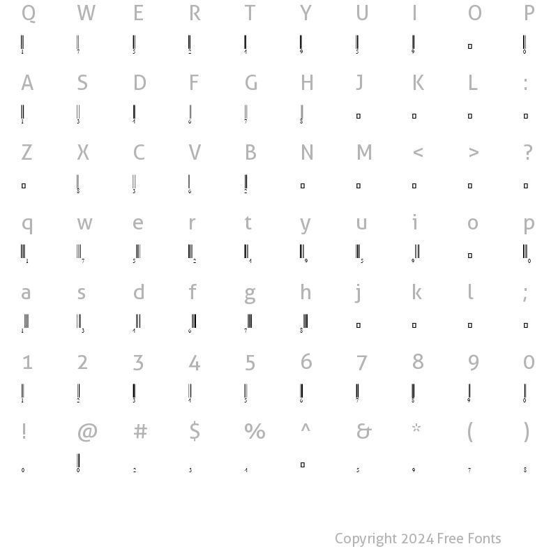 Character Map of EAN-13 Half Height Regular