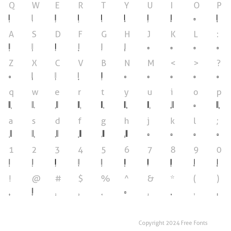 Character Map of EAN-13B Half Height Regular