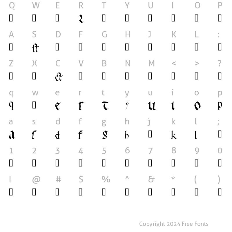 Character Map of Early Gothic bold