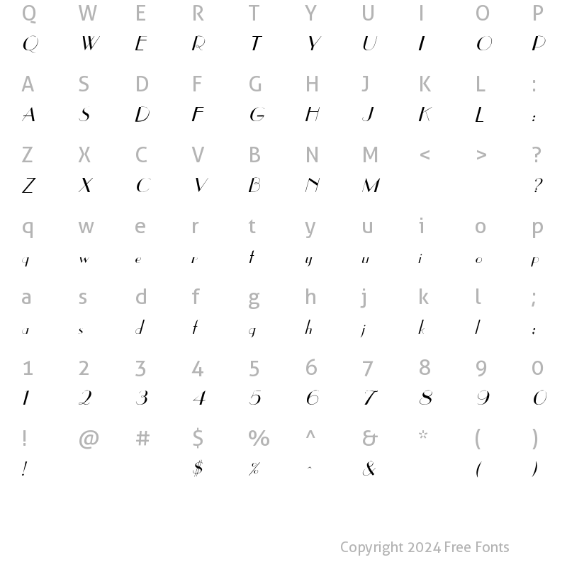 Character Map of East Side Italic Italic