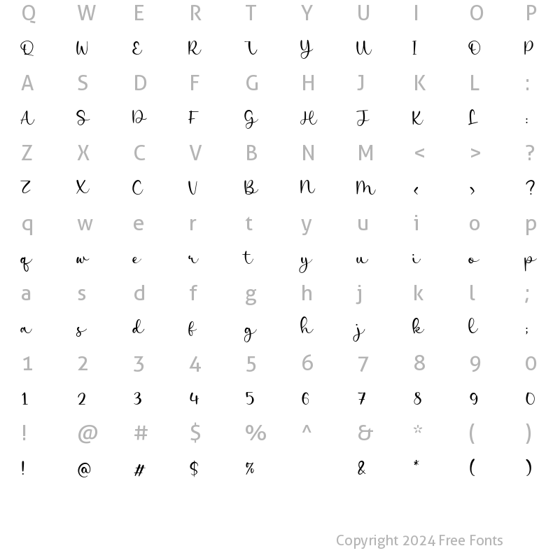 Character Map of Eastern Hillside Regular