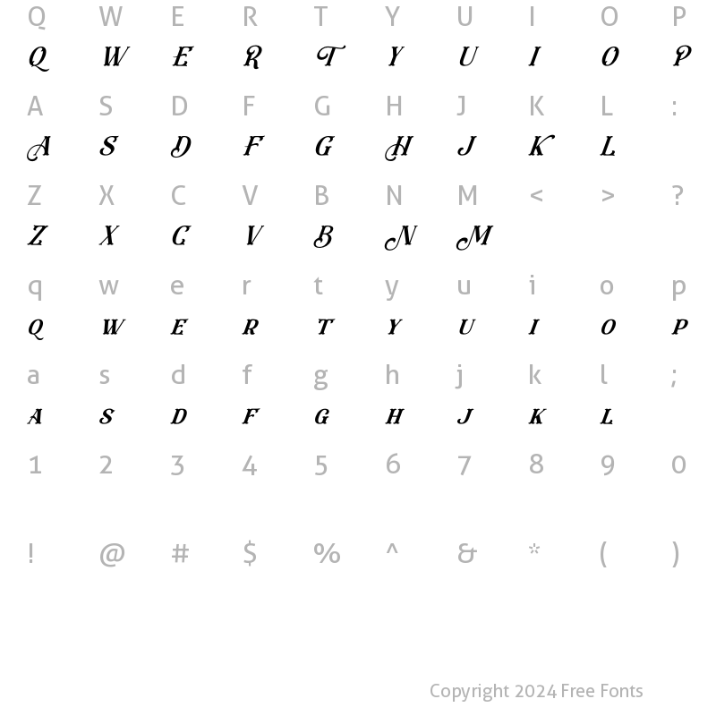 Character Map of Eastwood demo Italic