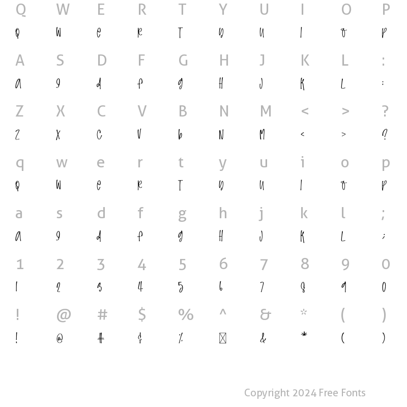 Character Map of Easygoing Regular