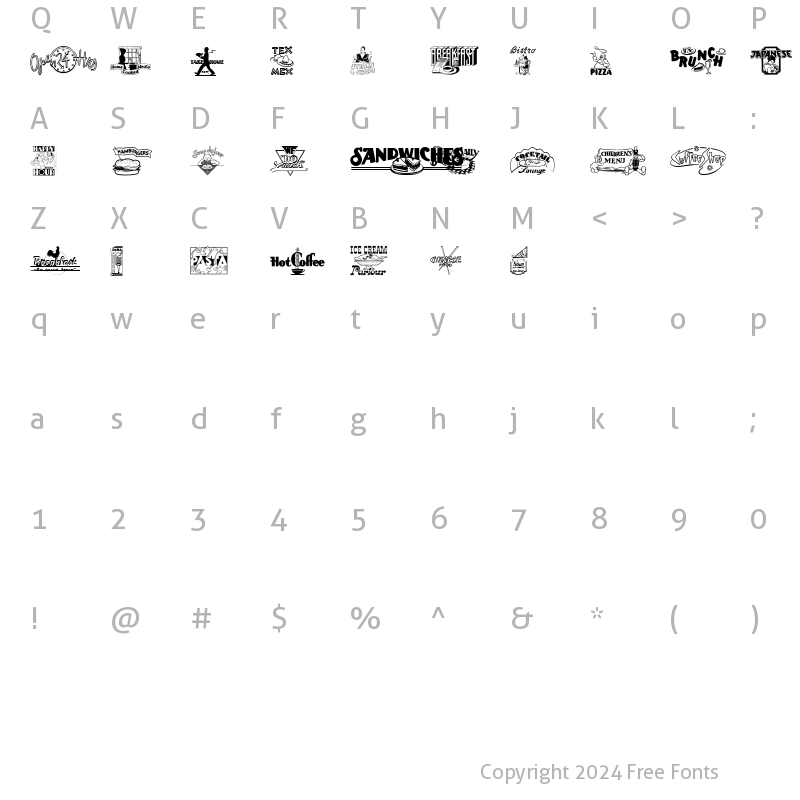 Character Map of Eating Out Regular