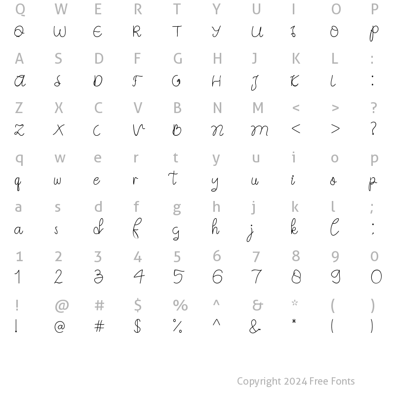 Character Map of Eberta Light Script