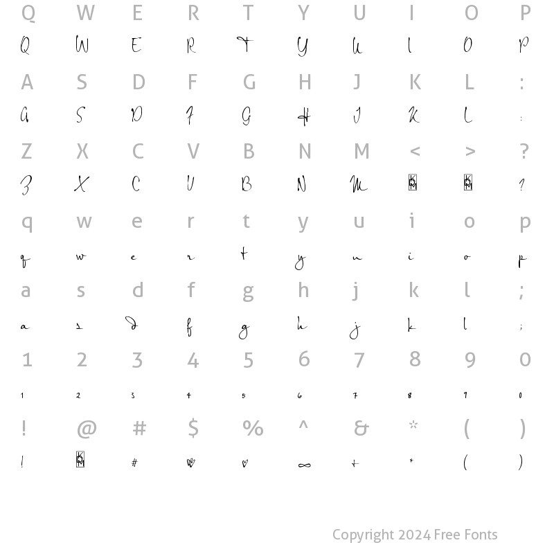 Character Map of Echo Falls by Kestrel Montes Regular