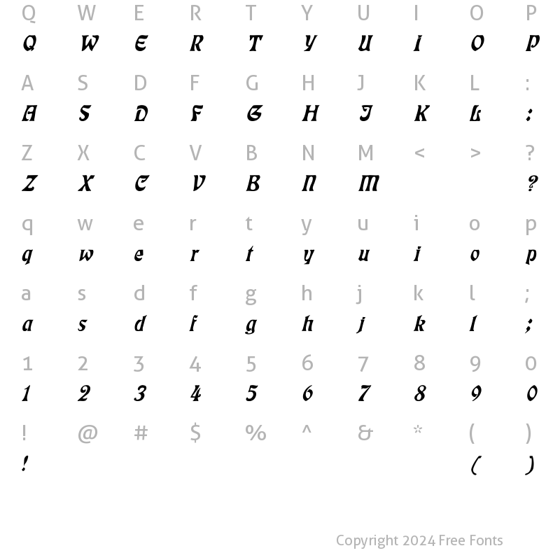 Character Map of Eckmann Italic Italic