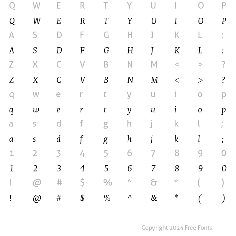 Character Map of Edit Serif W00 ExtraLight Italic