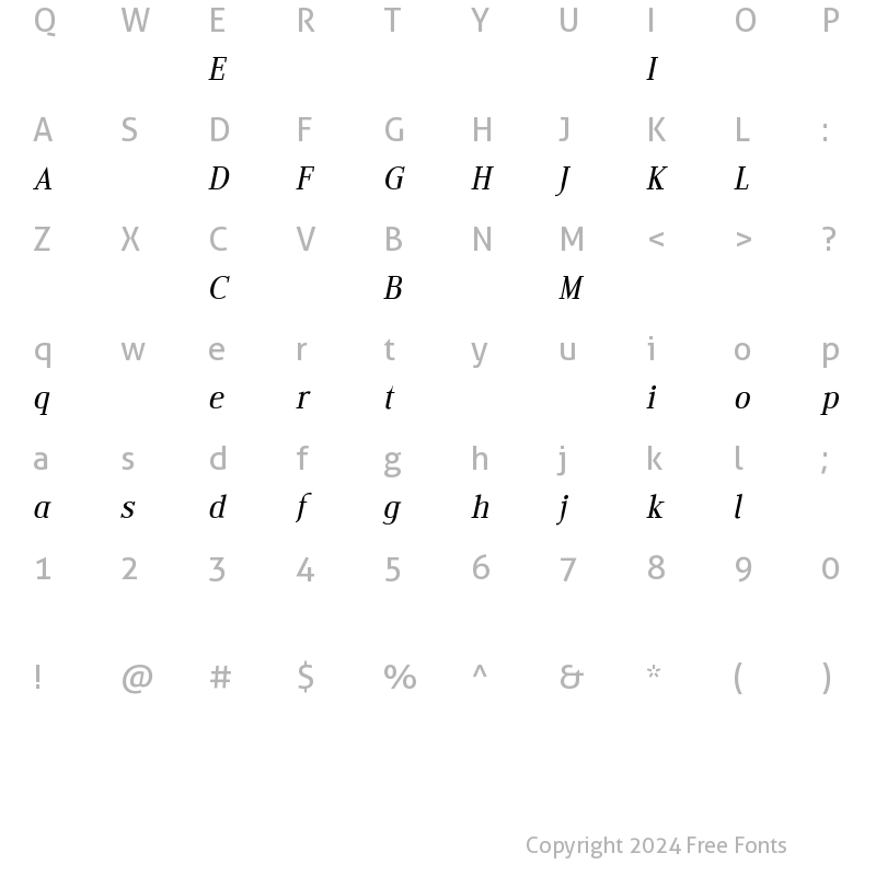 Character Map of Edito BeItalic Regular