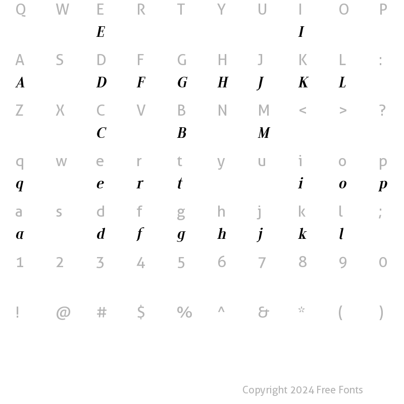 Character Map of Edito EeItalic Regular