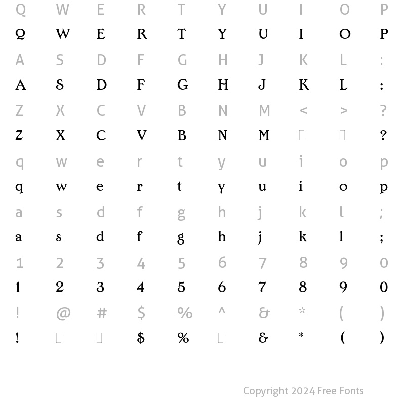 Character Map of Edwardian Medium Plain Regular