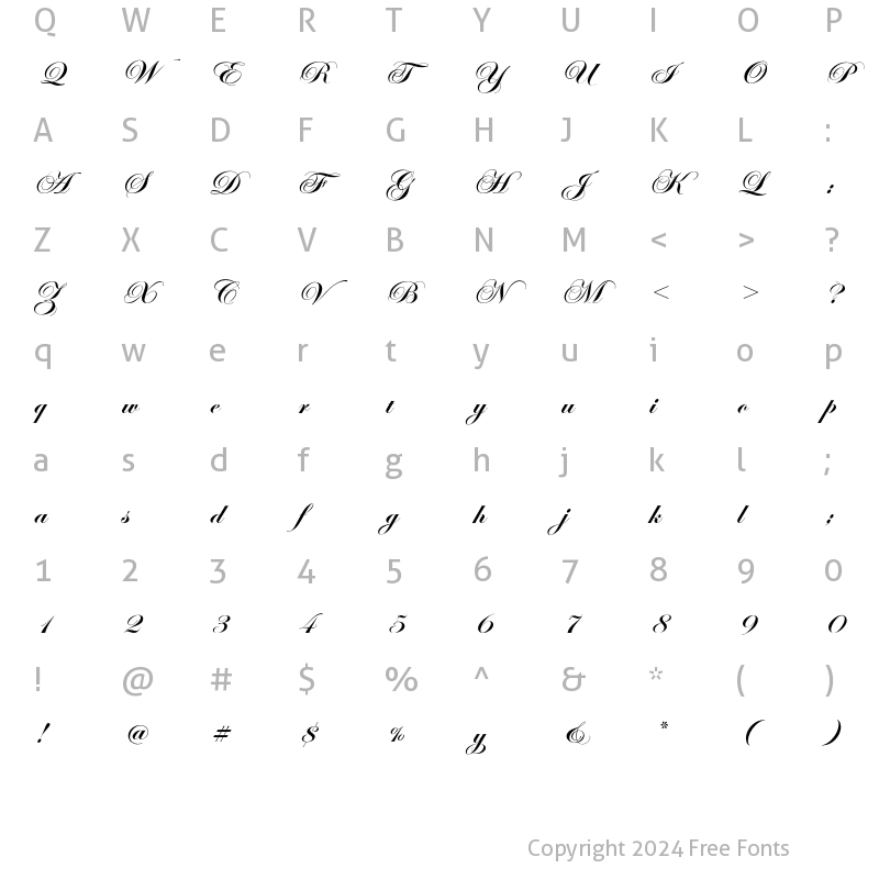 Character Map of Edwardian Script ITC Bold