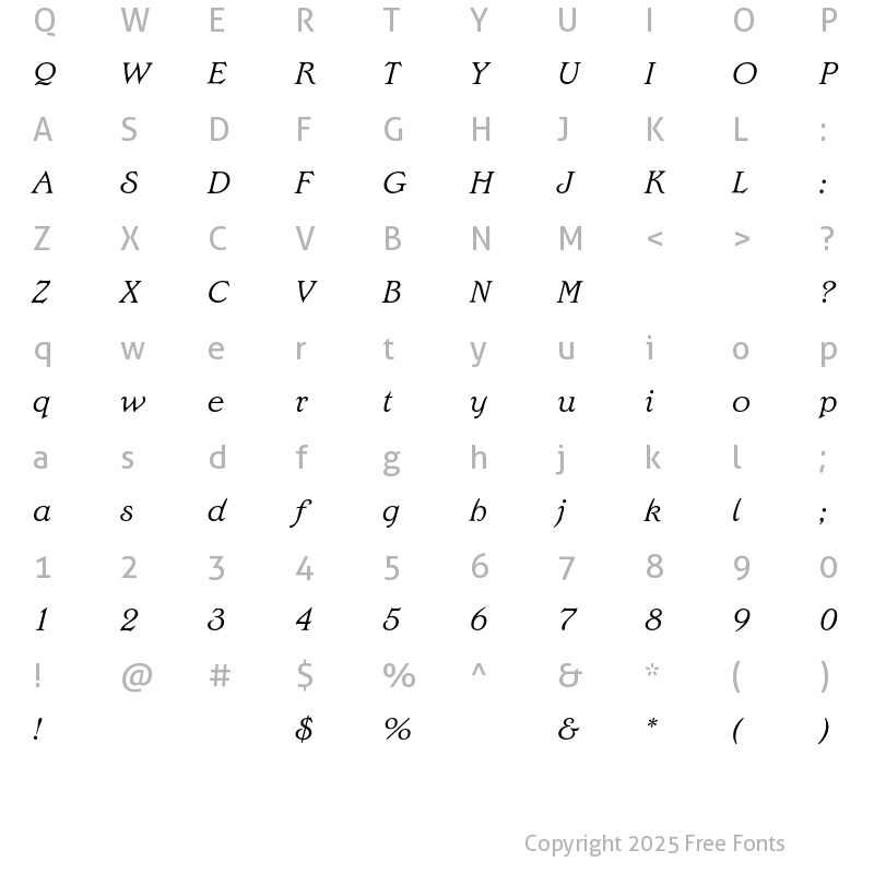 Character Map of EdwardianEF LightIta Regular