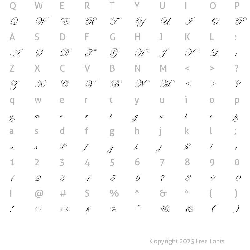 Character Map of EdwardianScriptEF A Regular