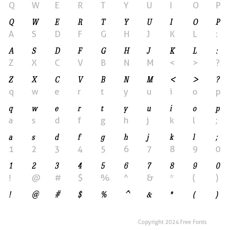 Character Map of Eggo Condensed BoldItalic