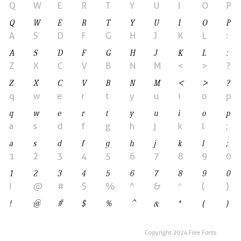 Character Map of Eggo Condensed Italic