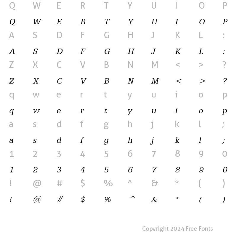 Character Map of Eggo Italic