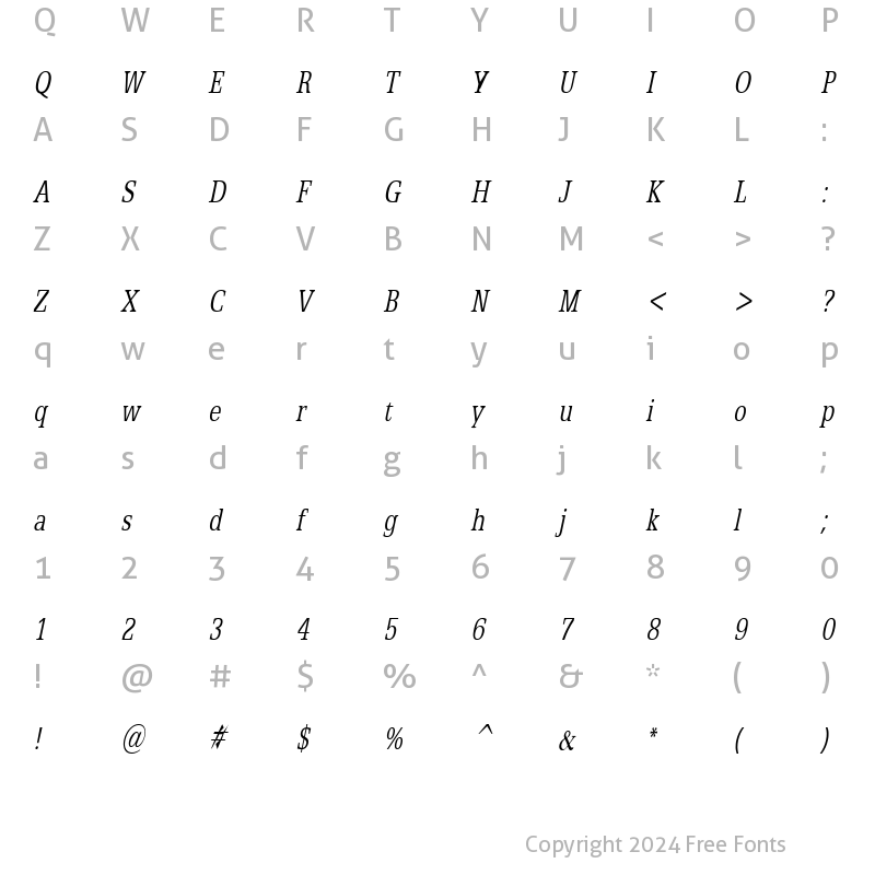 Character Map of Eggo Thin Italic