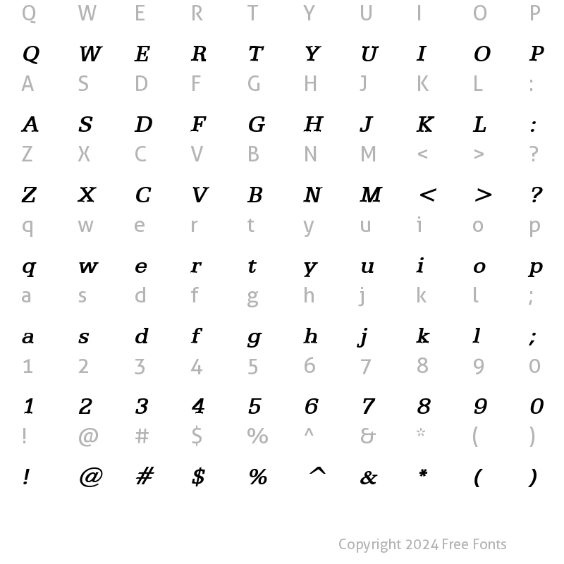 Character Map of Eggo Wide BoldItalic