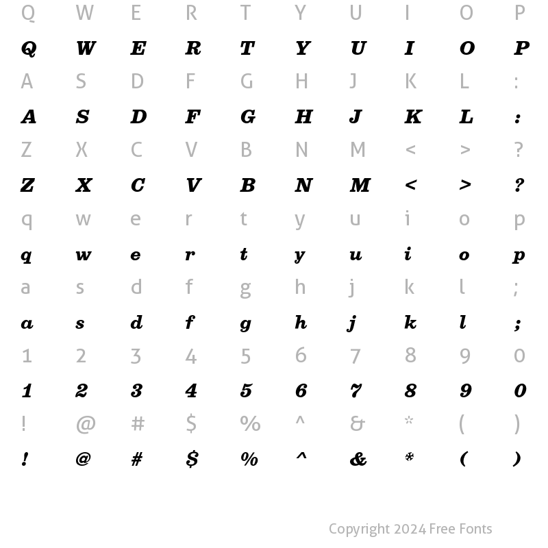 Character Map of Egizio Bold Italic