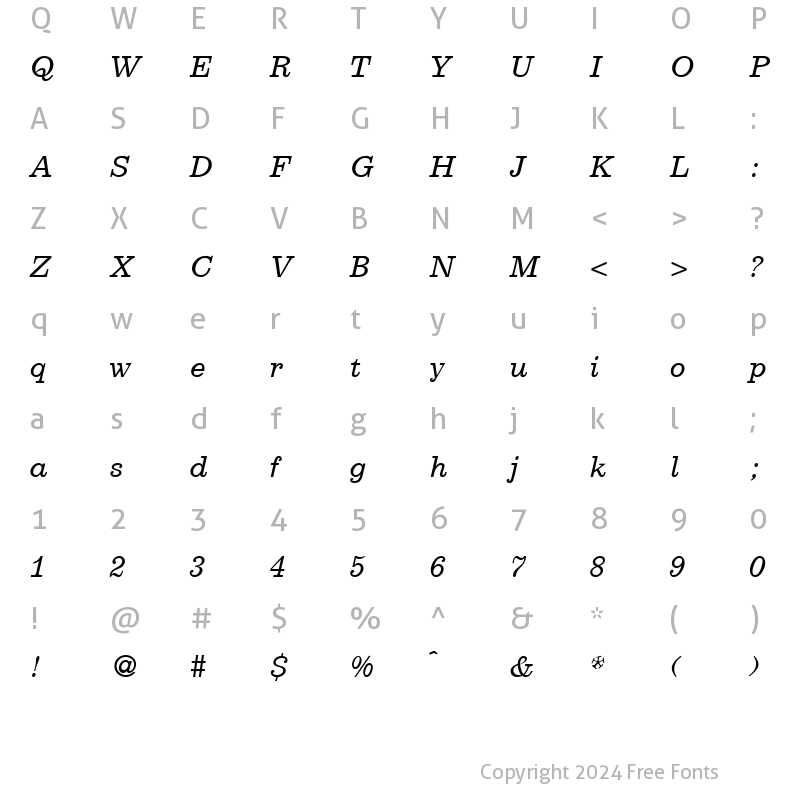 Character Map of Egoist RegularItalic