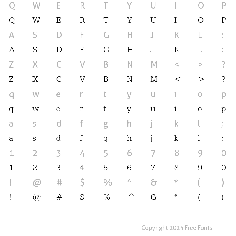 Character Map of Egyptian 505 Light Regular