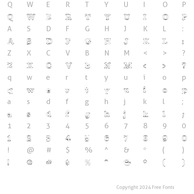 Character Map of Egyptian 505 Outline Regular