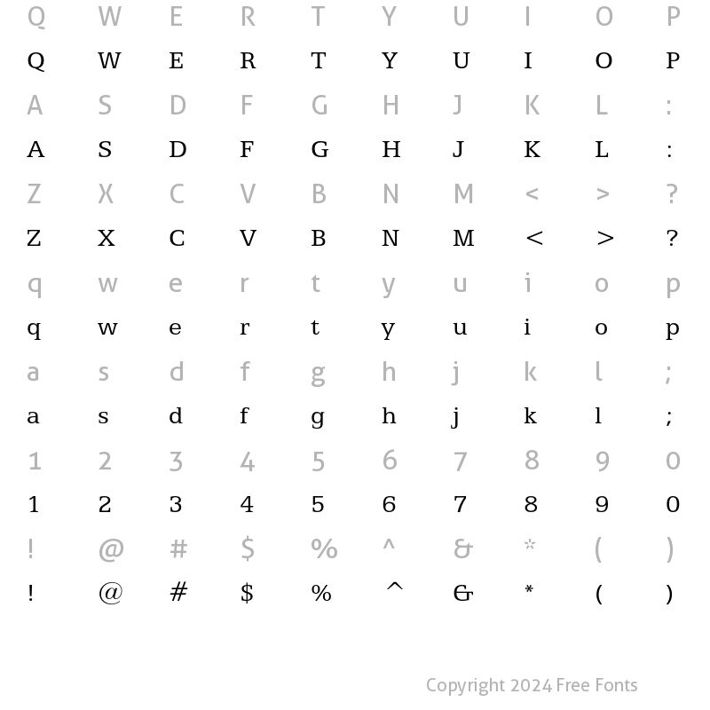 Character Map of Egyptian 505 Regular