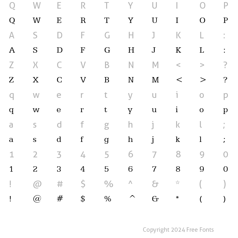 Character Map of Egyptian505 BT Roman