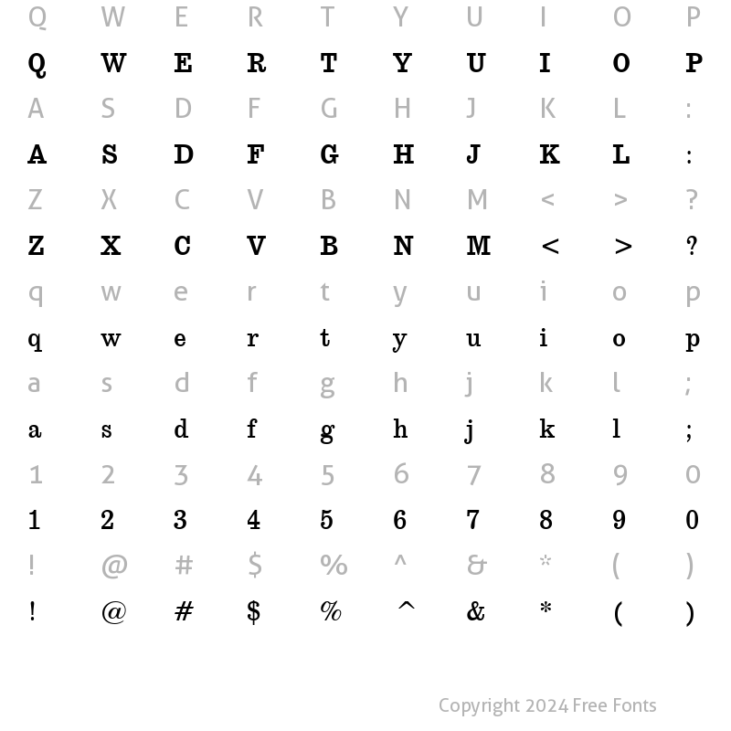 Character Map of Egyptian710 BT Regular