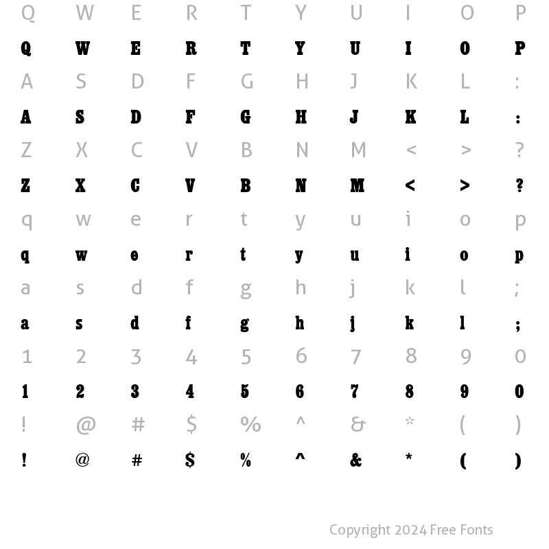 Character Map of Egyptienne Becker Bold Cond Regular