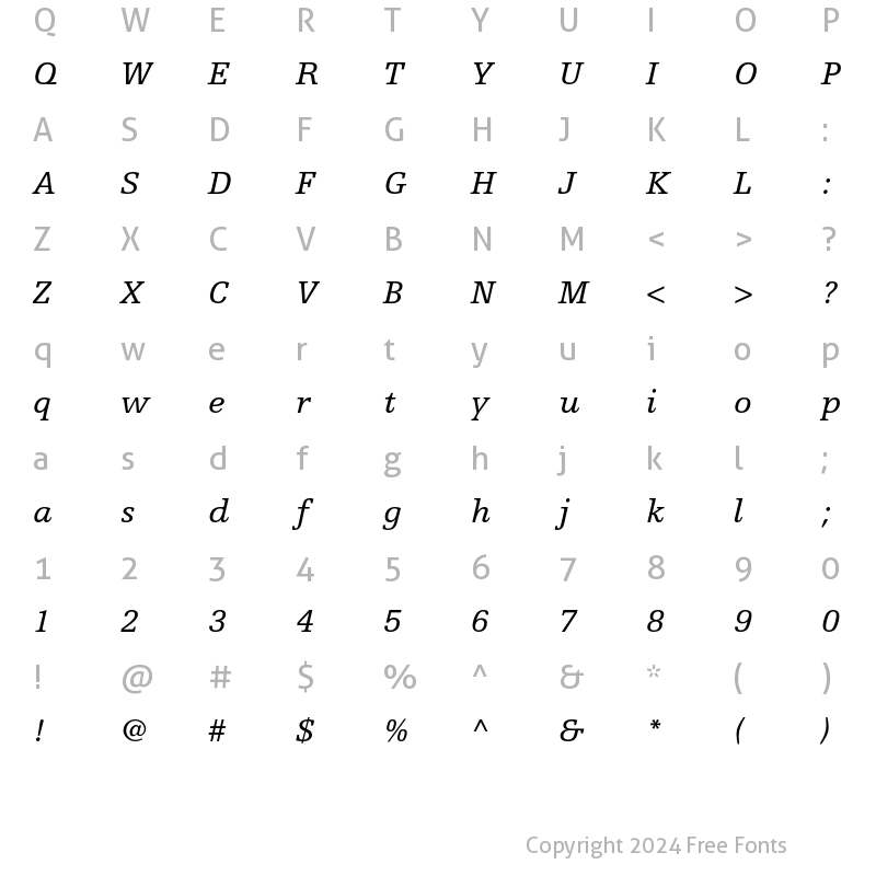 Character Map of Egyptienne F 56 Italic