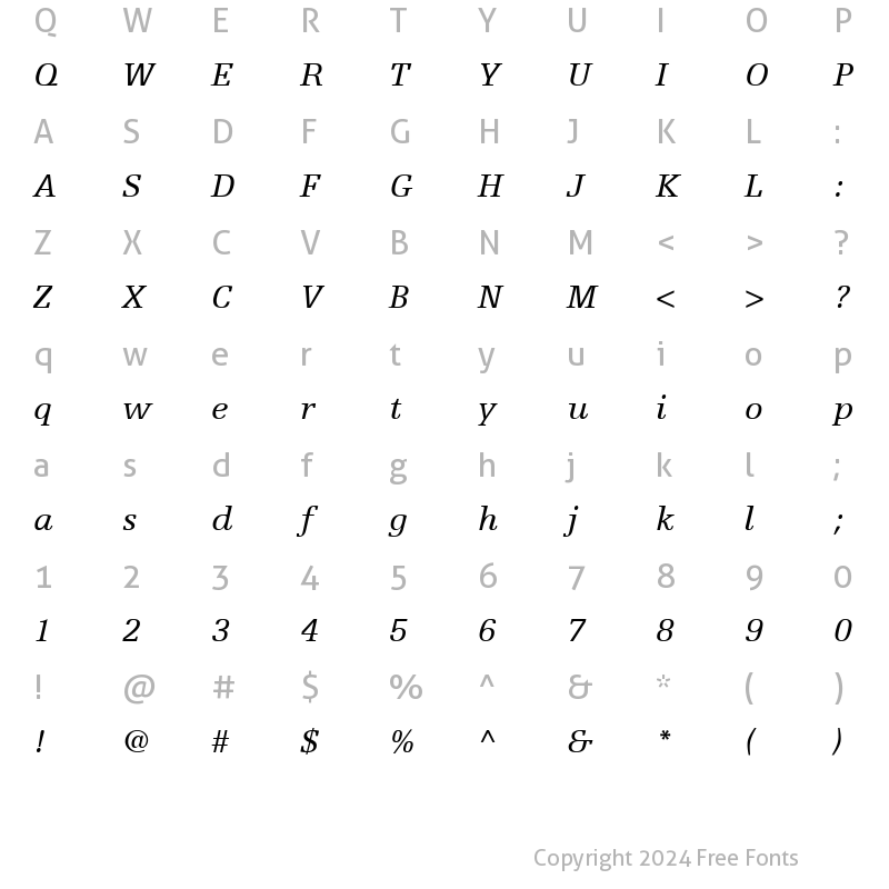 Character Map of EgyptienneF LT Roman Italic