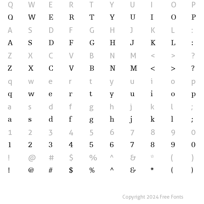 Character Map of EgyptienneF LT Roman Regular