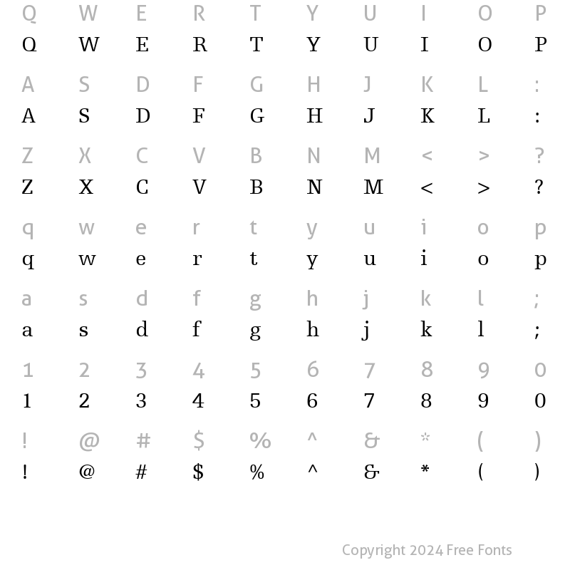 Character Map of EgyptienneF55Roman Roman