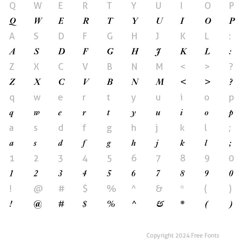 Character Map of Ehrhardt MT Semi Bold Italic